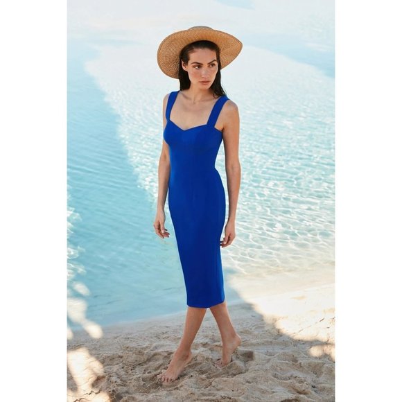 DRESS THE POPULATION Nicole Cocktail Dress Blue Large 8-10 NEW - Picture 2 of 10